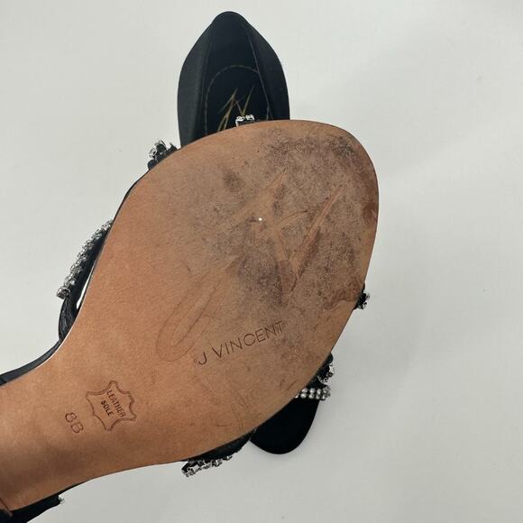 $11SALE!!! J Vincent Rhinestone Satin Black Heels Size 8 - Picture 7 of 8
